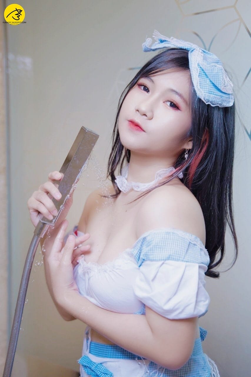 Ex RRQ Lipay Cosplay Blue Maid , basah basahan WOW! 15 RRQ Lipay Blue maid 6