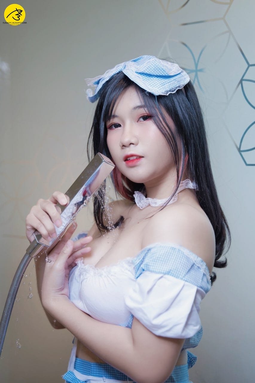 Ex RRQ Lipay Cosplay Blue Maid , basah basahan WOW! 12 RRQ Lipay Blue maid 9